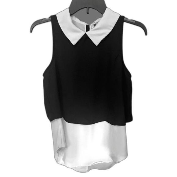 Trixxi Black & White Collared Sleeveless Blouse Size XS - Picture 1 of 5